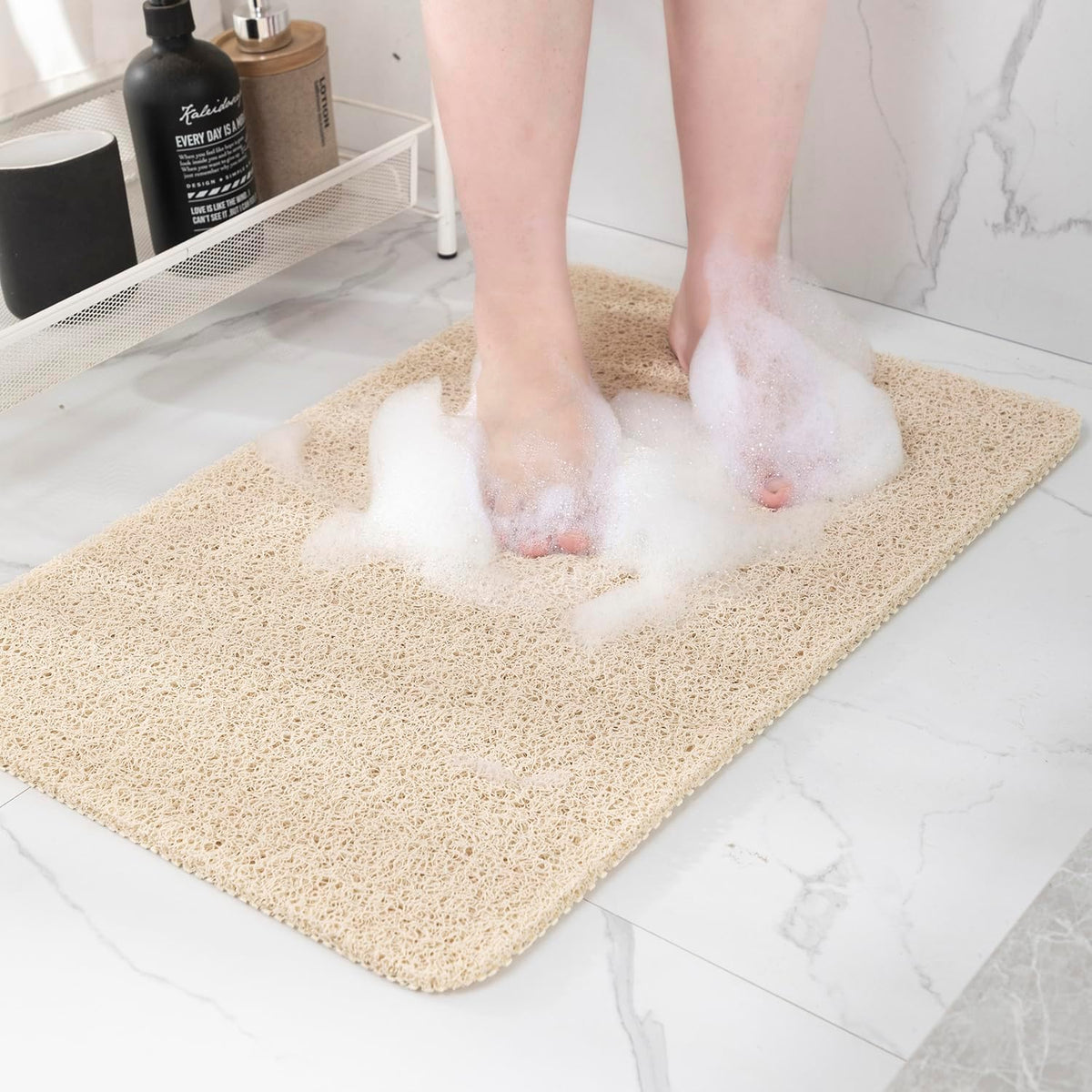 Non Slip Bathtub Mat - Anti Slip Shower Mat, Quick Drying, Foot Scrubber, Anti Slip for Tub, Floor, Bathroom, Home, Kitchen, Hotel (Beige 32'x17')