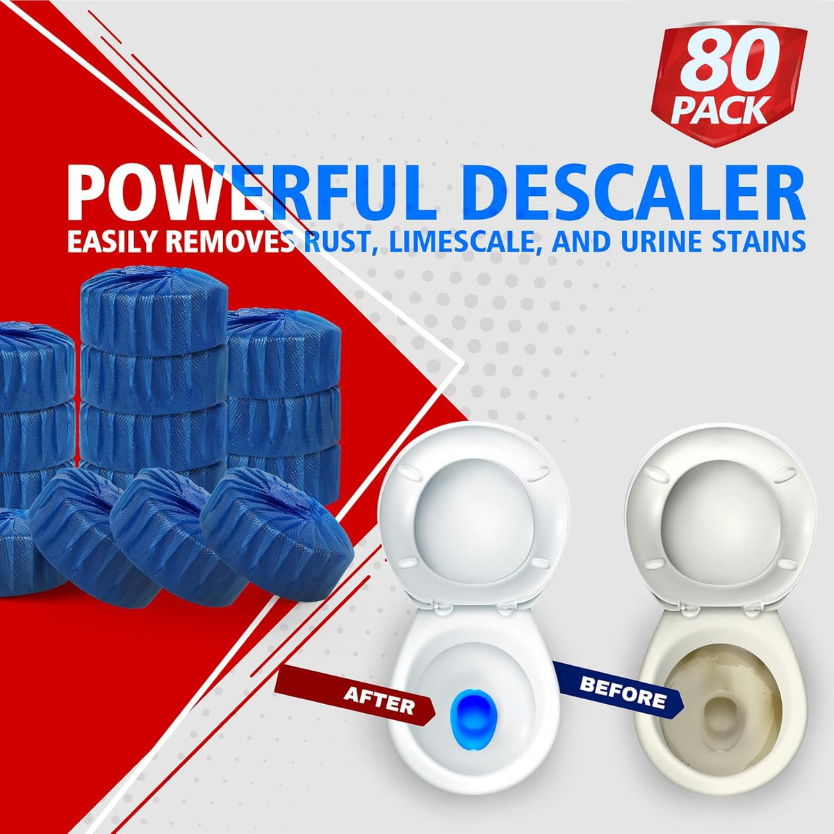 USKICH 80 Pack Toilet Bowl Cleaner Tablets,Blue Automatic Toilet Tank Cleaners, Long-Lasting Household Toilet Cleaners,Toilet flush Cleaning & Deodorizer