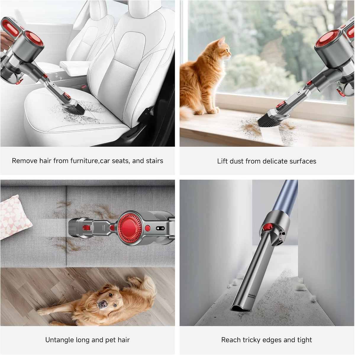 Cordless Vacuum Cleaner, 30Kpa Lightweight Stick Vacuum with 45 Mins Runtime, Rechargeable Battery, LED Anti-Tangle Brush, 6-in-1 Stick Vacuum for Carpet, Hardwood Floors & Pet Hair