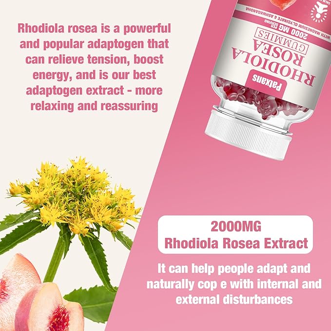 2 Packs 2000MG Sugar Free Rhodiola Rosea Gummies -Rhodiola Supplement ＆Cortisol Reducer for Endurance, Mood ＆Stress, Sleep＆ Fatigue Relief Support, Non-GMO, 120 Tablets Vegetarian Chews
