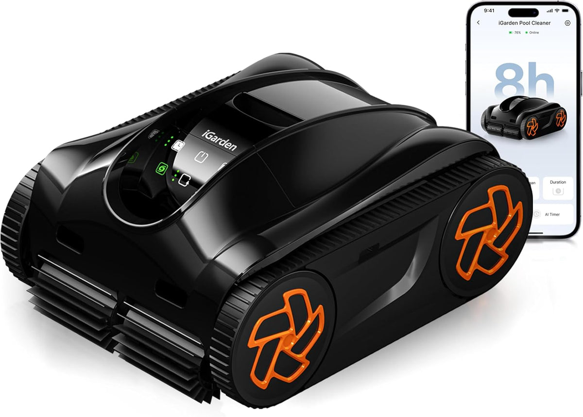 (2025 Upgrade) iGarden Pool Cleaner K80, 8H Runtime, Robotic Cordless Pool Vacuum, Smart Navigation, Touchscreen, 200% Turbo Suction, 4L Debris Basket, Self-Parking, for Above & In-Ground Pools