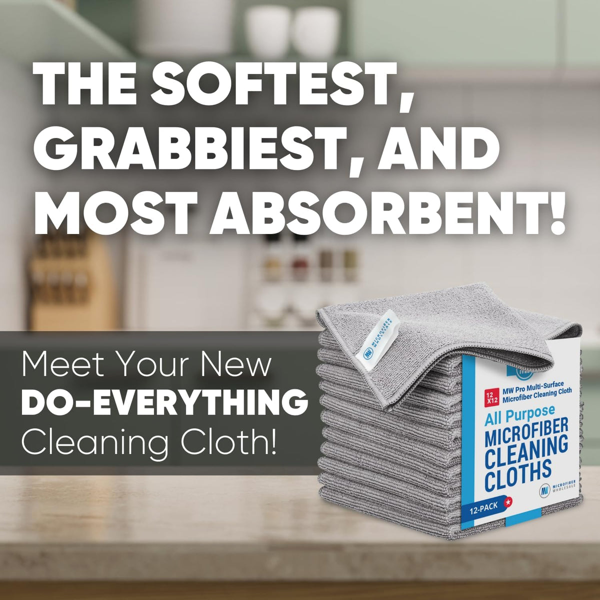 12" x 12" MW Pro Multi-Surface Microfiber Cleaning Cloths | Gray - 48 Pack | Premium Microfiber Towels for Cleaning Glass, Kitchens, Bathrooms, Automotive, Supplies & Products