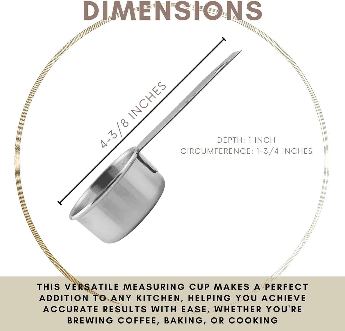 1/8 Cup Stainless Steel Measuring Cup | Sturdy Metal 30 ml | 30 cc | 1 oz | Single Cup for Wet and Dry Ingredients | Great for use as 1/8 Cup Coffee Scoop - 1 PK