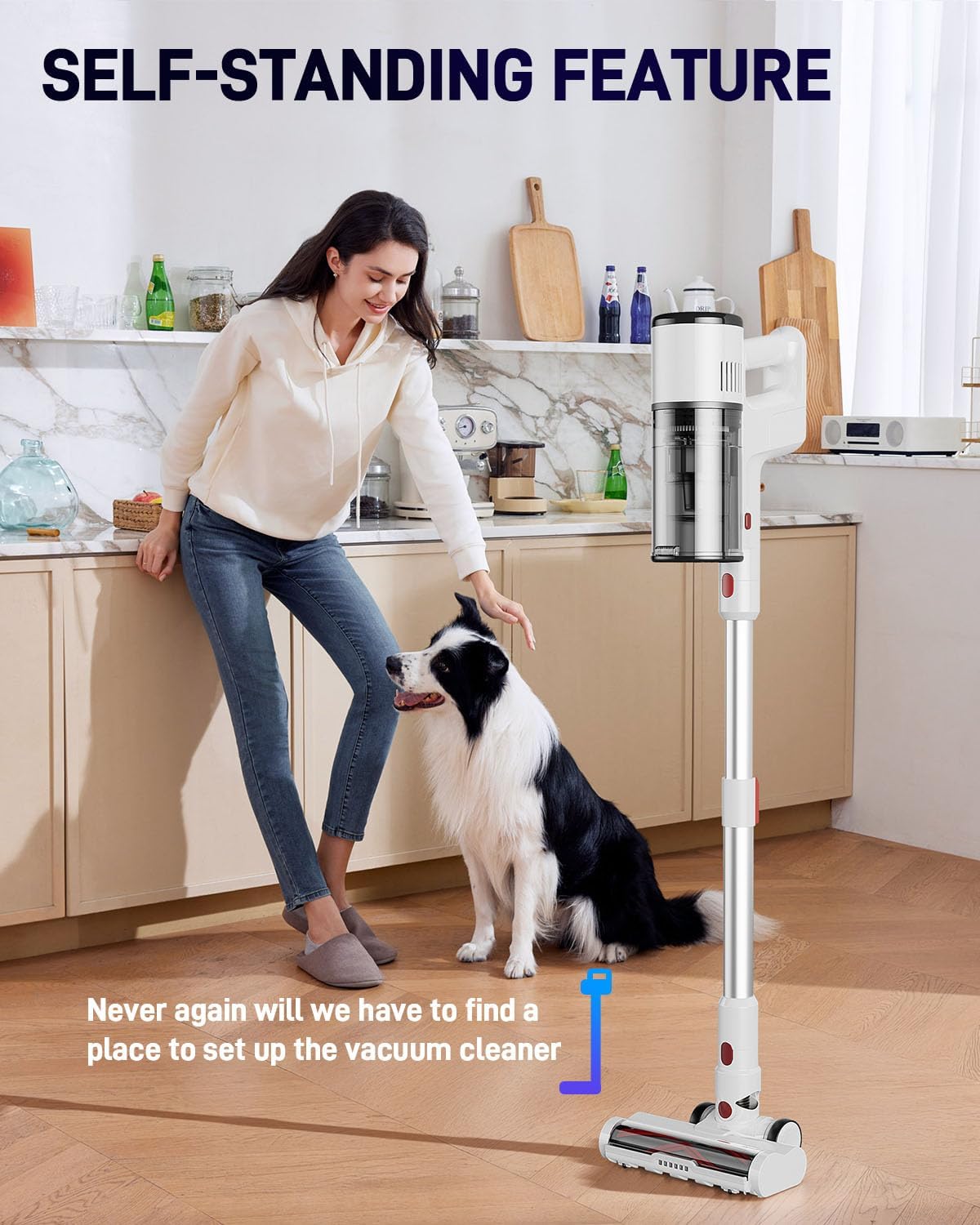 Vacuum Cleaners for Home, Cordless Vacuum Cleaners, 550W 45KPA Stick Handheld Vacuum with Rechargeable Battery, Up to 60 Mins Runtime Household Vac, for Carpet, Hardwood, Pet Hair (White)