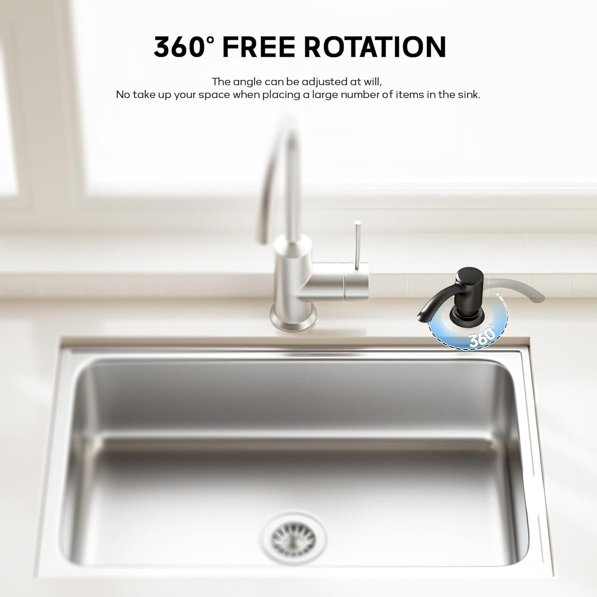 SAMODRA Built-in Kitchen Sink Soap Dispenser with Extension Tube Kit - Matte Black Finish, Leak-Proof Design, No Top Refill Required (39" Tube)