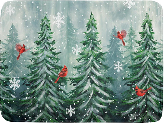 Winter Pines Tree Dish Drying Mats for Kitchen Counter, Christmas Tree Dish Mat Absorbent Reversible Microfiber Dish Drying Pad Winter Kitchen Drying Mat Dish Drainer Rack Mats for Coffee Bar 18"x24"