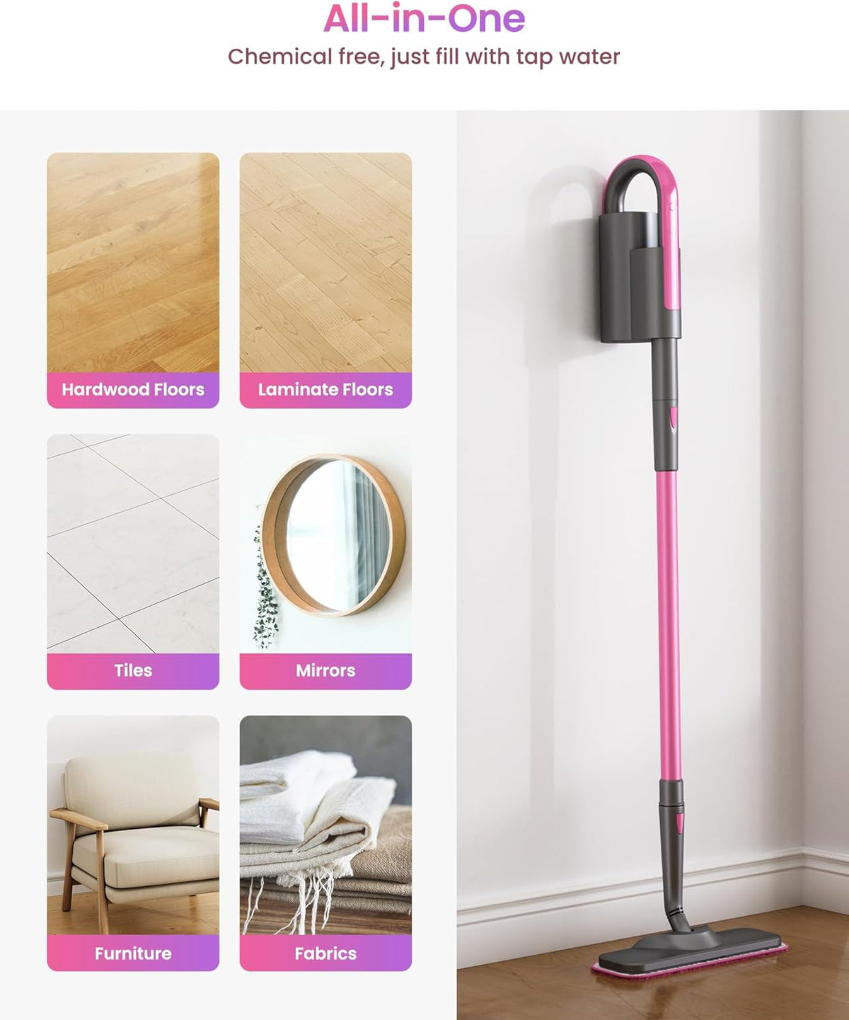 Schenley Steam Mop Cleaner with Detachable Handheld Steamer for Cleaning Hardwood, Laminate Floor, Tiles and Grout, with 13-in-1 Multi-purpose Accessories and Washable Microfiber Pads