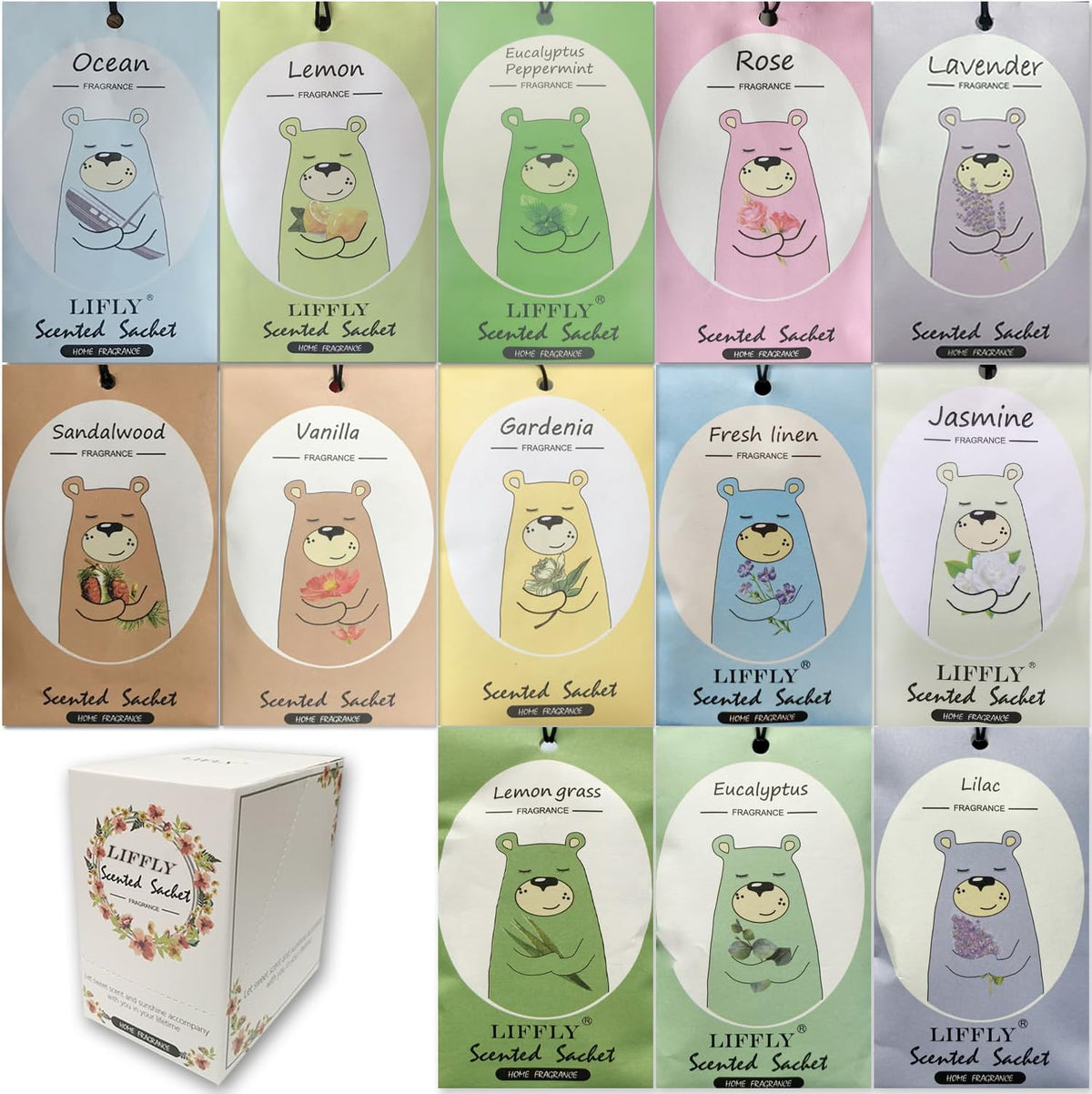 13 Scents Scented Sachets for Drawers and Closets Air Freshener Home Fragrance Sachet Total 14 Packs Gift Box