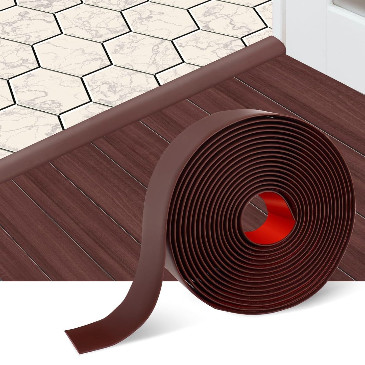 Floor Transition Strip Self Adhesive Floor Cover Strips Laminate 2" Wide Vinyl Flat Divider Transitions (5cm, 3.3Ft, Brown)