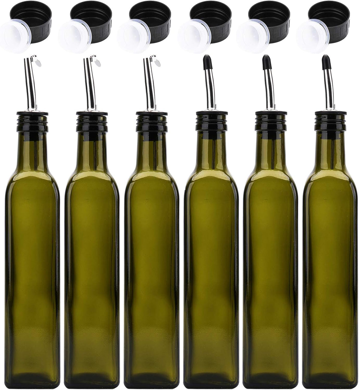 Kingrol 6 Pack 8 oz Glass Olive Oil Dispenser Bottles, Oil and Vinegar Cruets with Stainless Steel Pourer Spouts, Non-Drip Oil Bottles for Kitchen
