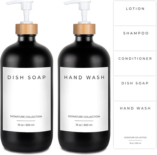 Emerson Glass Soap Dispenser Set - Kitchen & Bathroom, 16 Oz, 2 Pack