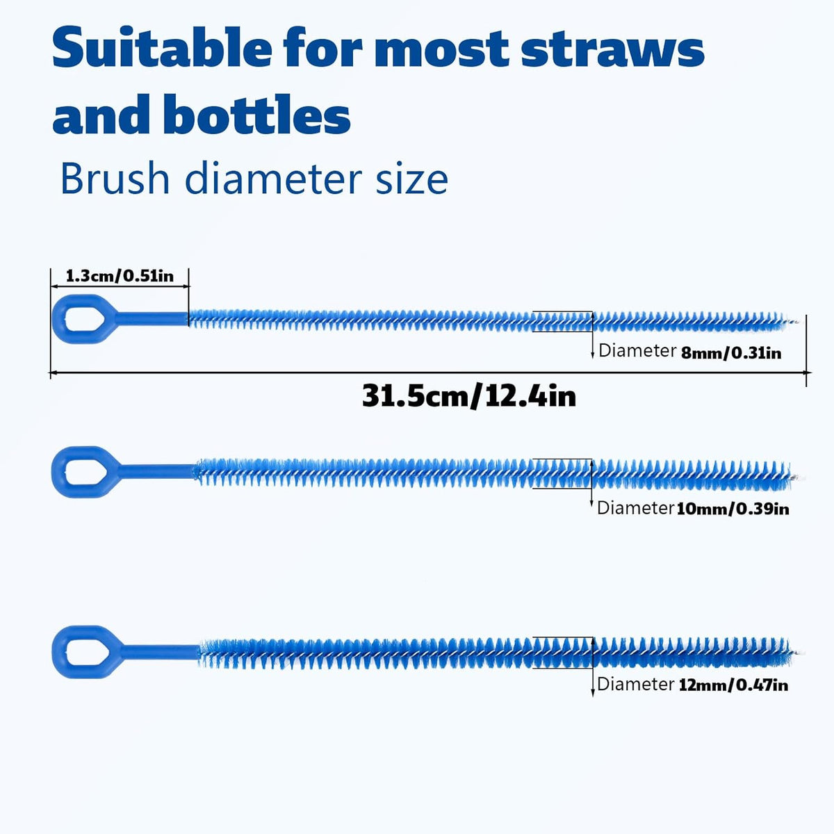 4pcs Straw Cleaner Brushes for Stanley, 12.4in Extra Long Full Bristles Replacement Coverage Reusable Straw Brush Cleaning Accessories for Water Bottles Glass Pipe Sippy Cup(0.31in+0.39in+0.47in)