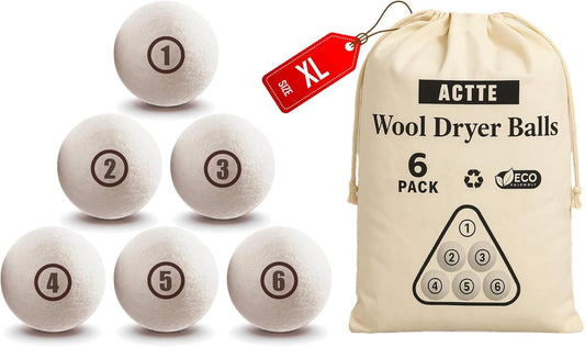 Sheep Wool Dryer Balls 6 Pack XL(2.7") Premium Natural Fabric Softener, Reusable Laundry Dryer Balls for Reducing Drying Time, Static and Wrinkles, Eco-Friendly – 100% New Zealand Wool