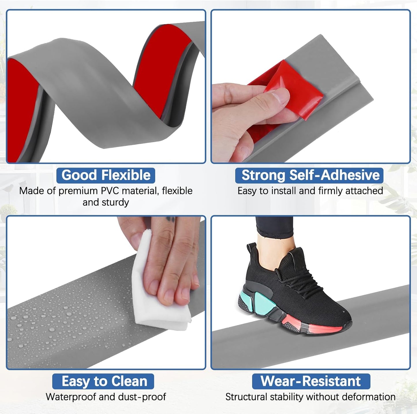 Vinyl Door Threshold Flooring Transition Strip Self Adhesive Carpet Edging Strip for Laminate Doorway Edge Threshold from 1/5" to 2/5" (Gray, 10 Ft)