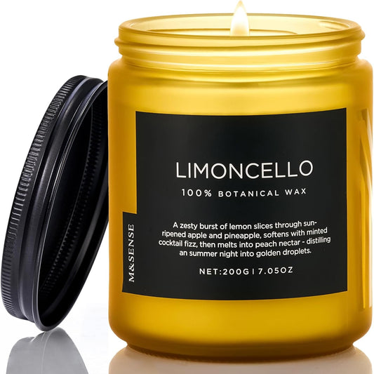 M&SENSE Limocello Summer Scented Candle, 7.05oz 50 Hours Long Lasting Burn Non Toxic Natural Soy Wax Lemon Highly Scented for Home Decor, 2 Wick Relaxing Candle Gifts for Yoga Spa Meditation