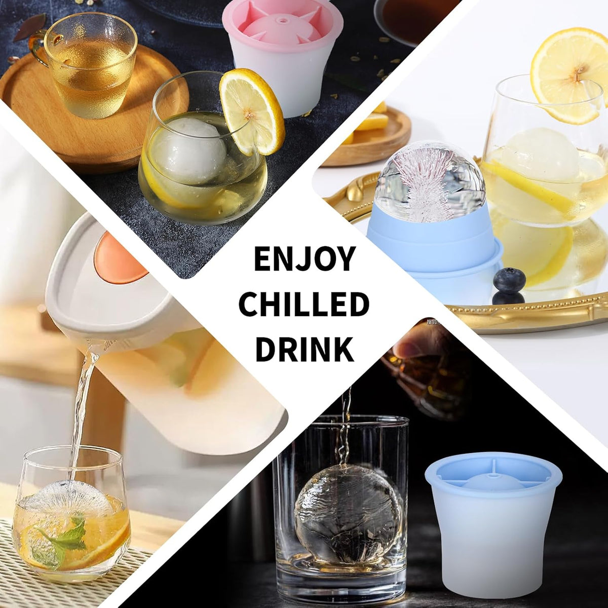(2025 Upgrade) Ice Molds 4 PCS, Silicone Sphere Ice Mold Maker, Stackable Easy Release Circle Ice Cube Mold with Lids, Spherical Ice Makers with Lids for Whiskey, Cocktails, Bourbon, and Drinks