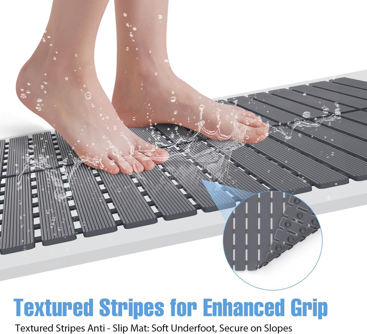 Shower Mat Non-Slip Bath Mat for Tub Floor & Stall with 200+ Suction Cups & Drain Holes, Quick Dry Machine Washable Bathtub Mat, Safe for Elderly& Baby, Bathroom Essentials 24x24 Inch (Light Grey)