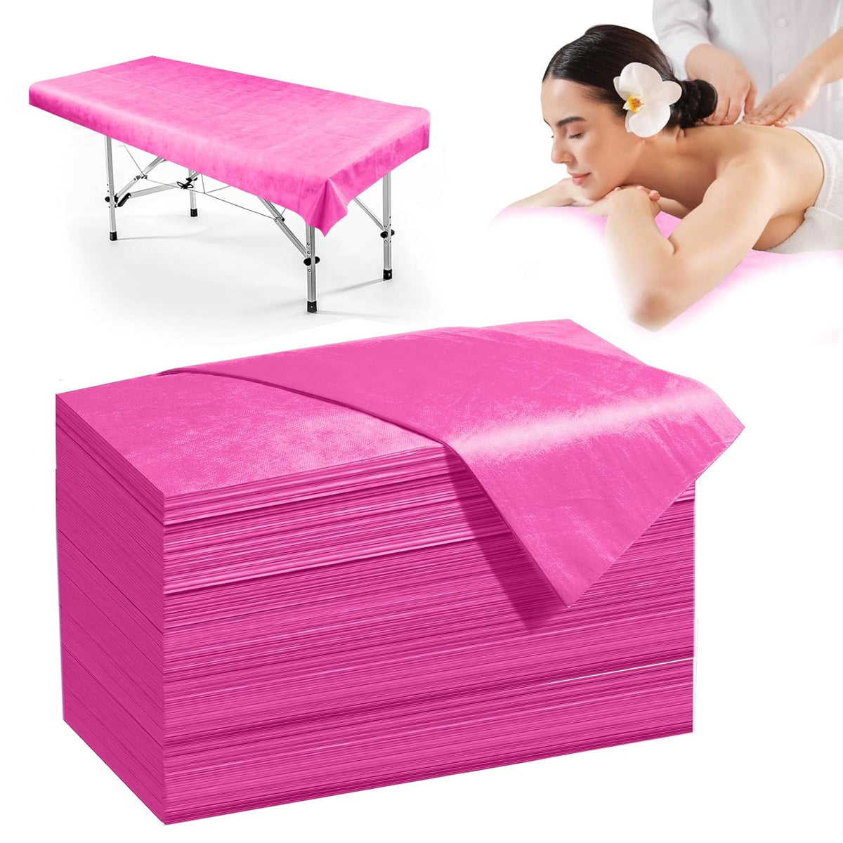 100 Pack Disposable Bed Sheets – 31.5 x 71 in Waterproof Non-woven Sheets for Massage, Spa, Tattoo & Salon Tables (Pink)
