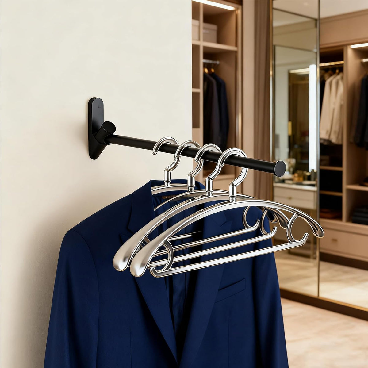 NEWRAIN Wall Mounted Drying Rack, Stainless Steel Folding Laundry Hanging Rack, Matte Black Swivel Space Saving Clothes Hanger Rack for Bedroom Bathroom Laundry