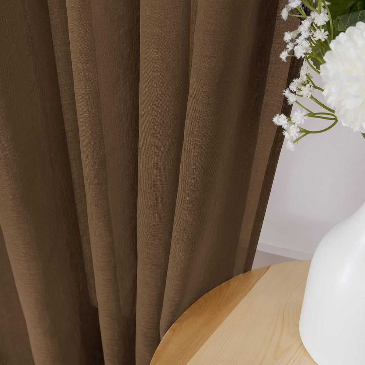 Tollpiz Sheer Curtains Linen Textured Bedroom Curtain Sheers Light Filtering Rod Pocket Voile Curtains for Living Room, 54 x 84 inches Long, Brown, Set of 2 Panels