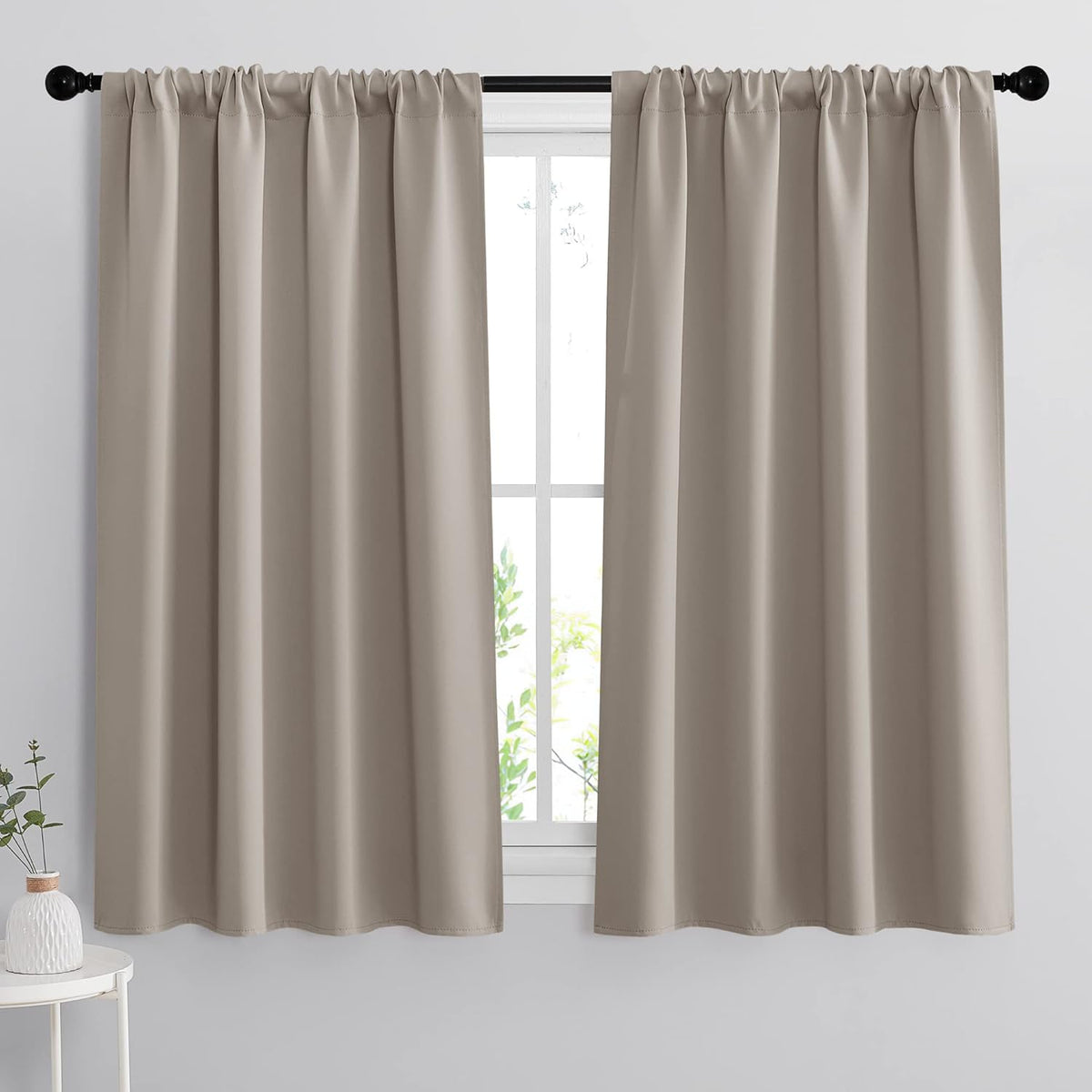 RYB HOME Small Window Curtains for Kitchen, Thermal Insulated Privacy Shades Chic Home Decoration for Basement Bathroom Door Window, Width 42 x Length 54 inch, 2 Panels, Sand