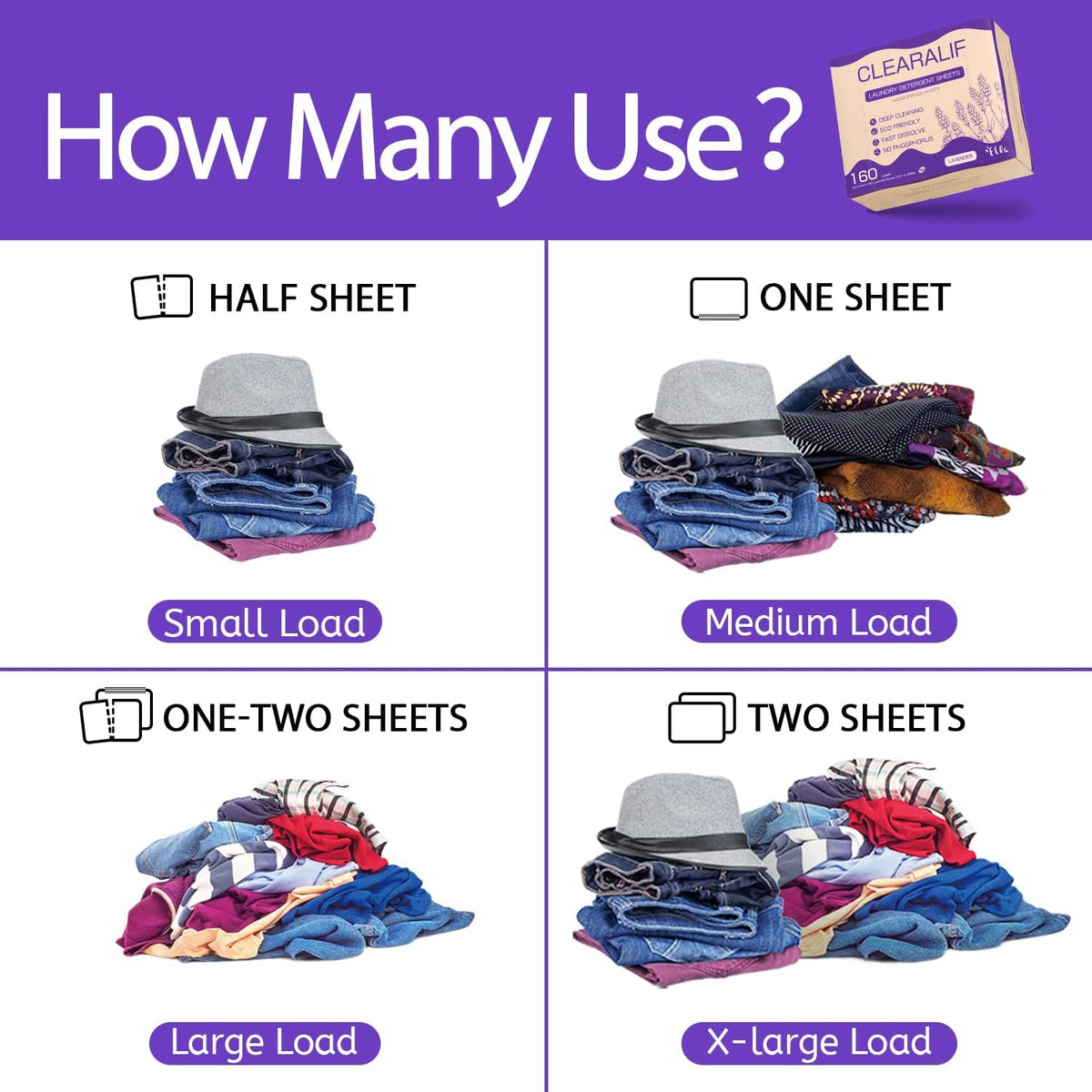 CLEARALIF Laundry Detergent Sheets 80 Sheets (Up to 160 Loads), Lavender - Great For Apartments, Dorms,Eco Friendly