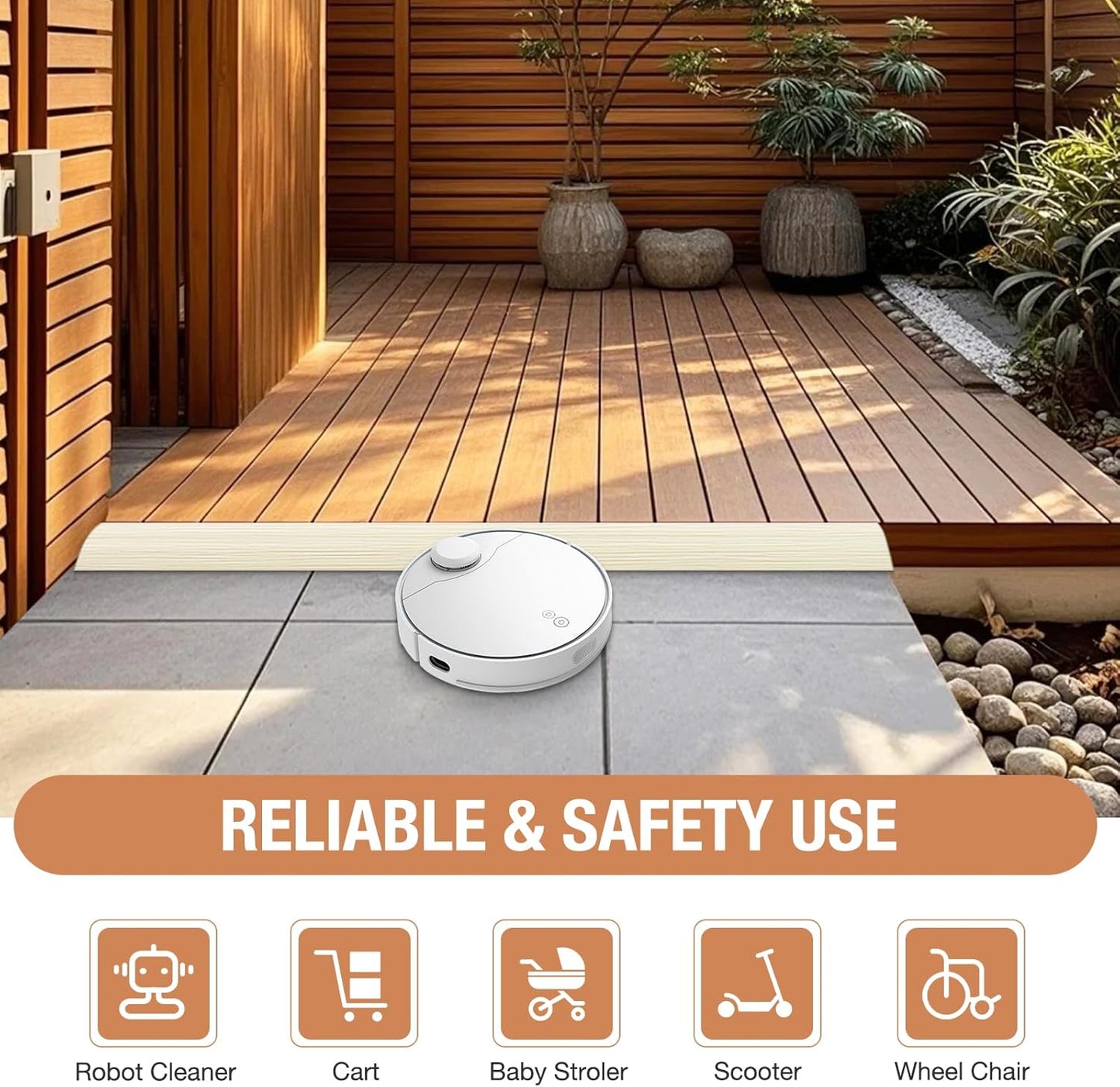 Floor Transition Strip Self Adhesive Vinyl Door Threshold for Doorways Carpet Edging Trim Overlap Edge Reducer for Laminate Floor, Carpet, Tile (Beige Wood Grain, 3/5" to 4/5", 6.6Ft)