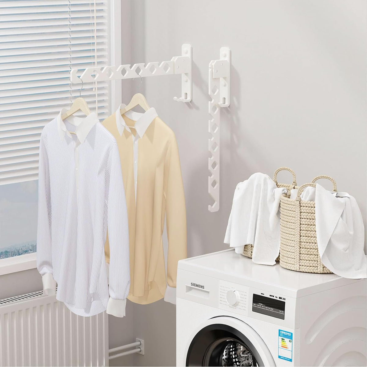 Wall Mounted Clothes Drying Rack, Wall Clothes Hanger Hook for Laundry Room, Clothes Hanger Foldable, Wall Clothes Rack Indoor, Perfect for Small Spaces, White 2 Packs