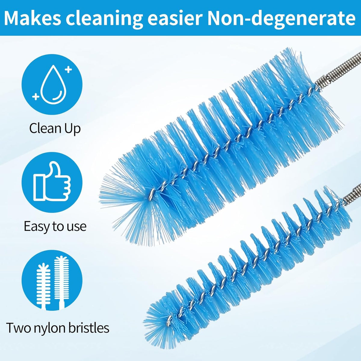 2 Pcs Tube Cleaning Brushes Flexible Long Drain Brush, 67 inch Stainless Steel Double Elastic Cleaner Hose Tube Brush and 4 Pcs 9 inch Straw Cleaning Brush for Bathroom Sink,Shower Brushes.