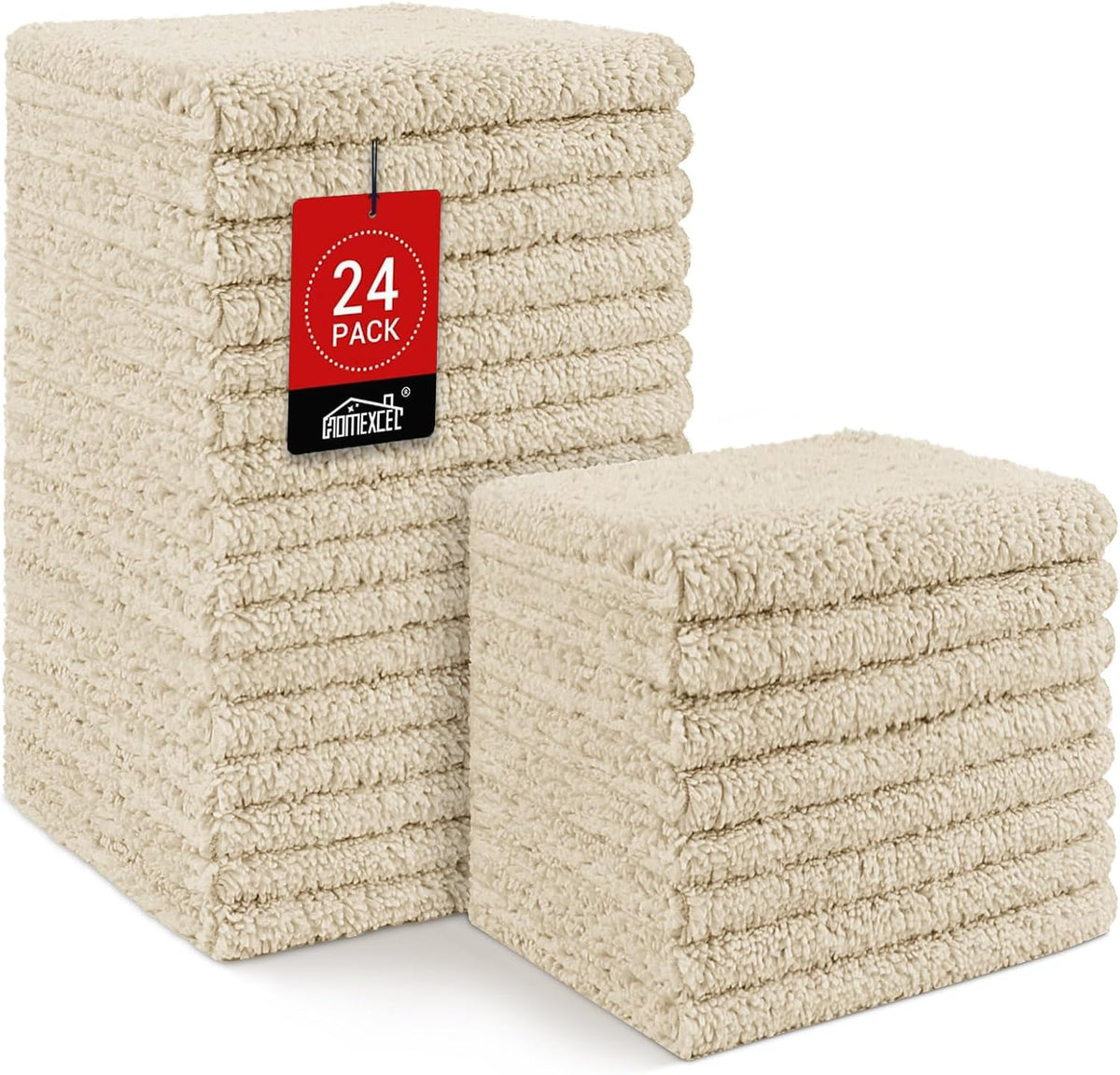 HOMEXCEL Microfiber Washcloths 24 Pack, Highly Absorbent and Soft Face Towel, Multi-Purpose Wash Cloths for Bathroom, Hotel, Spa, Gym, and Kitchen, 12x12 Inch, Brown
