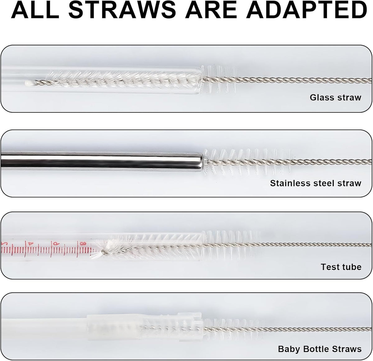 Straw Cleaner Brushes Sets, 12 Pieces 8.2 Inch Botthle Cleaning Brush and Nylon Tube Brush Brush Kit for Sippy Cup, Tumbler, Water Bottle, Drinking Straw (White)