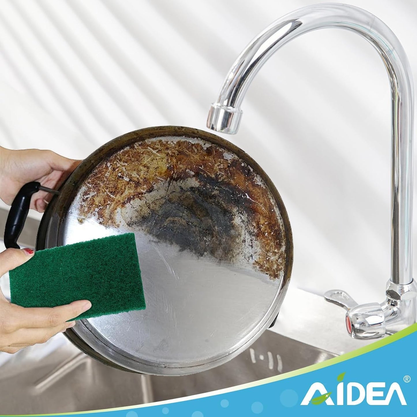 AIDEA Heavy Duty Scouring Pads, Dish Scrubber Pads for Household and Kitchen, Multipurpose Scour Pads for Cleaning, 96 Pack, 5.5in*3.5in