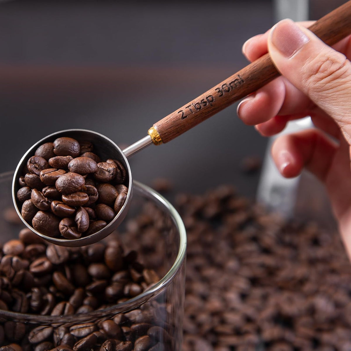 4PCS Wood Scoops for Jars Wooden Scoops for Canisters 2Tbsp Measuring Spoons for Coffee Bean Powder Coffee Scoop Measuring Scoop for Salt Sugar Multipurpose-Black Walnut+304 Stainless Steel