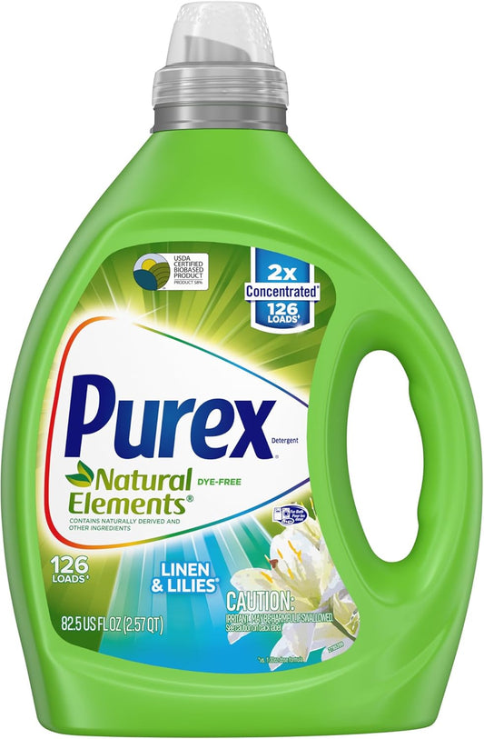Purex Liquid Laundry Detergent, Natural Elements Linen & Lilies, 2X Concentrated, 126 Loads, 82.5 Fl Oz