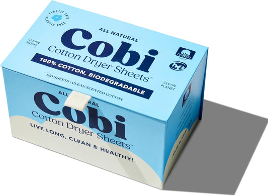 Cobi Biodegradable Non-Toxic Dryer Sheets – Naturally Scented Cotton Dryer Sheets – Eco-Friendly, Plant-Based, Plastic-Free – 120 Count