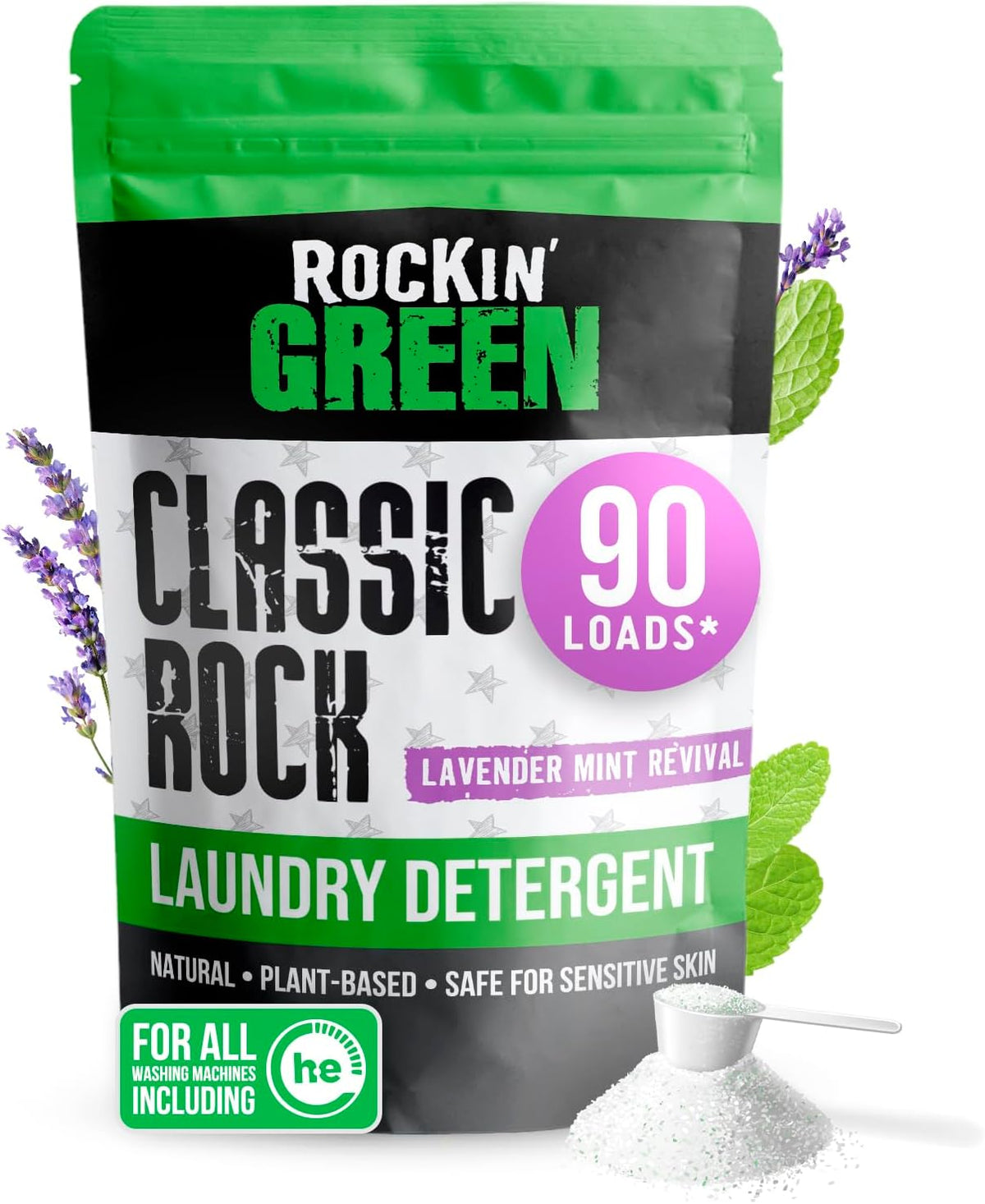 Rockin' Green Classic Rock Laundry Detergent Powder (90 Loads) - All Natural Laundry Detergent - Sensitive Skin Laundry Powder (Lavender Mint Revival)