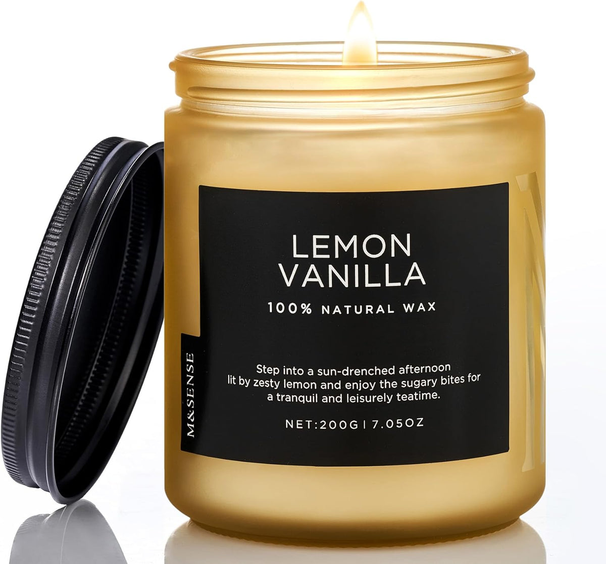 M&SENSE Lemon Vanilla Scented Slow Burning Candles for Home Scented, All Natural Soy Candles 7.05oz 50 Hours Slow Burning in Glass Jar, Stress Relief Gifts for Women and Men
