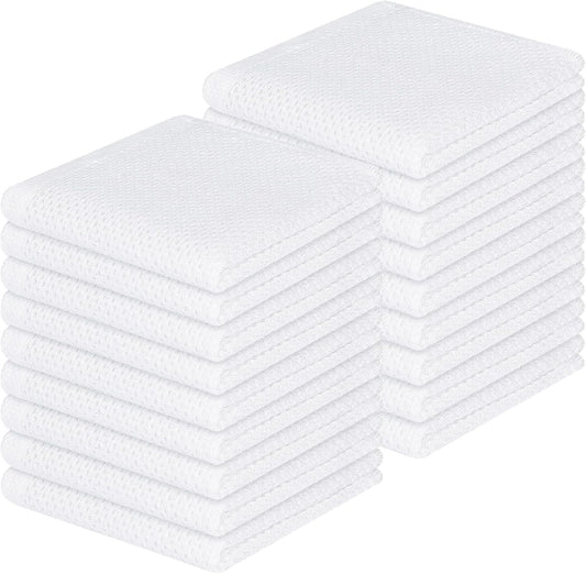 Homaxy 100% Cotton Waffle Weave Kitchen Dish Cloths, Ultra Soft Absorbent Quick Drying Dish Towels, 12 x 12 Inches, 18-Pack, White