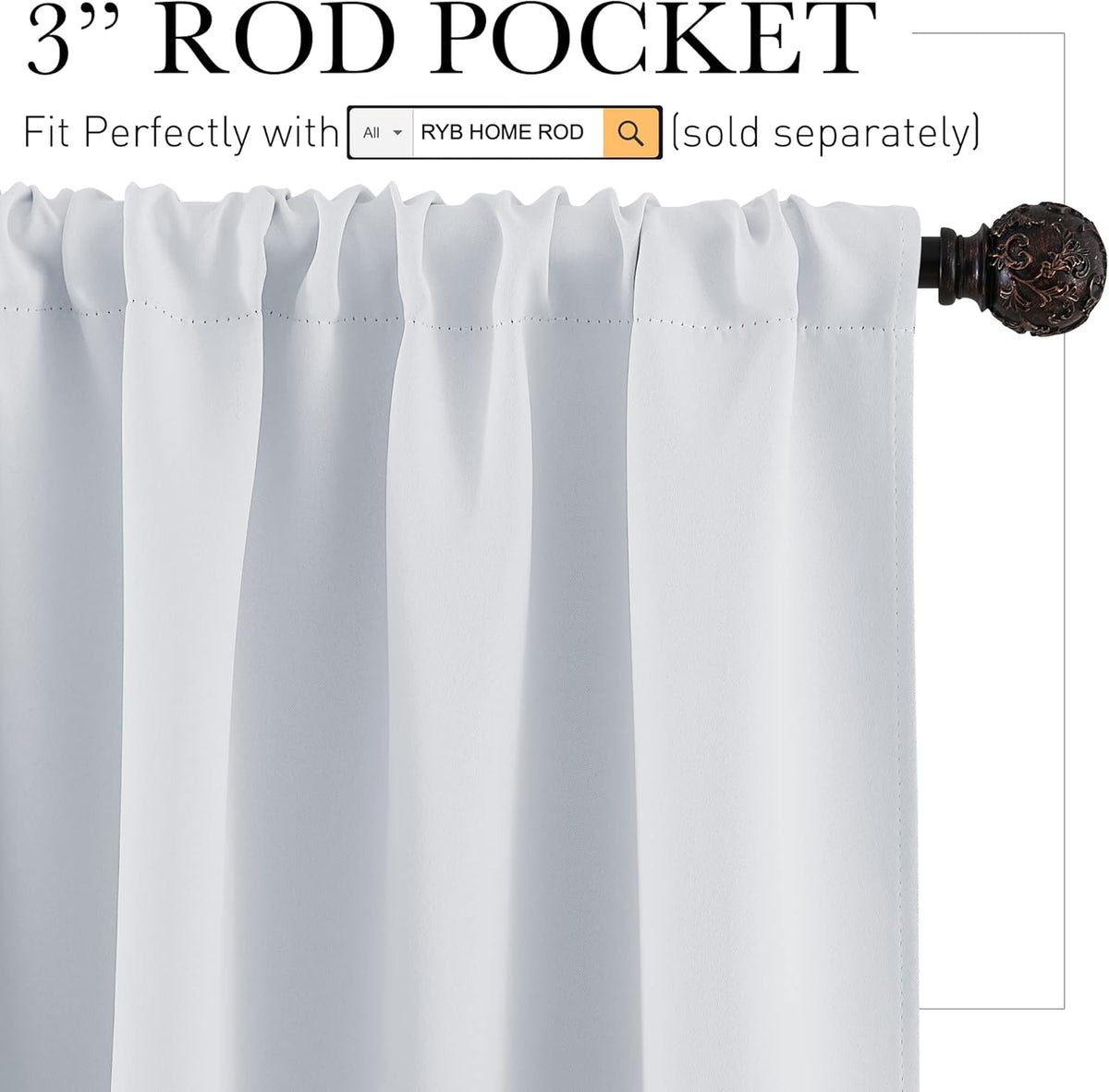 RYB HOME White Curtains for Bedroom - Room Darkening Curtains Thermal Insulated Sunlight Block for Kitchen Cabinet Basement Bathroom Window Covering, W 29 x L 36, Grayish White, 2 Panels