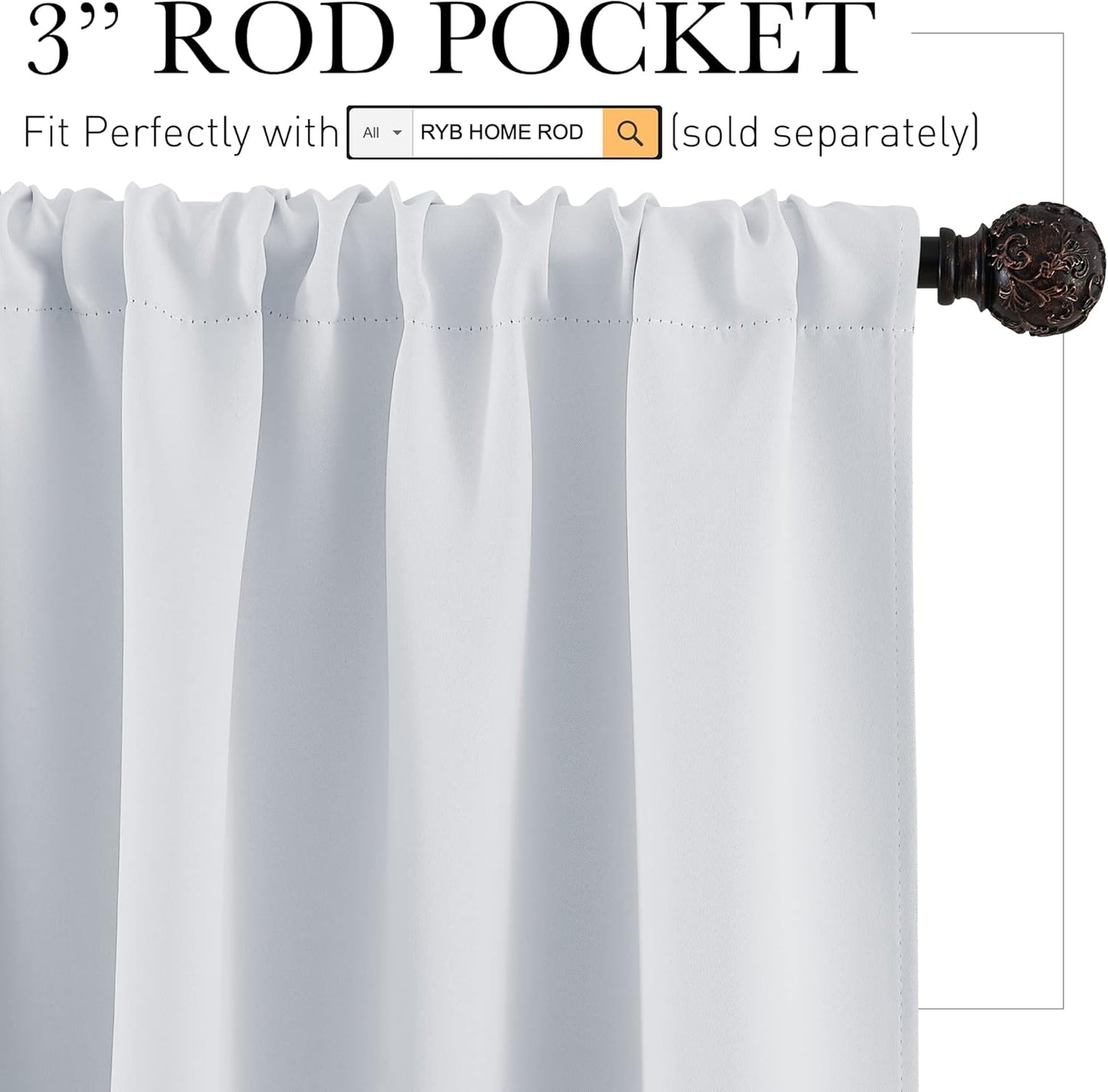 RYB HOME Room Darkening Curtains Bedroom Window Draperies Sunlight Shades Panels for Kid's Room Kitchen,42 inch Wide x 72 inch Long, Grayish White