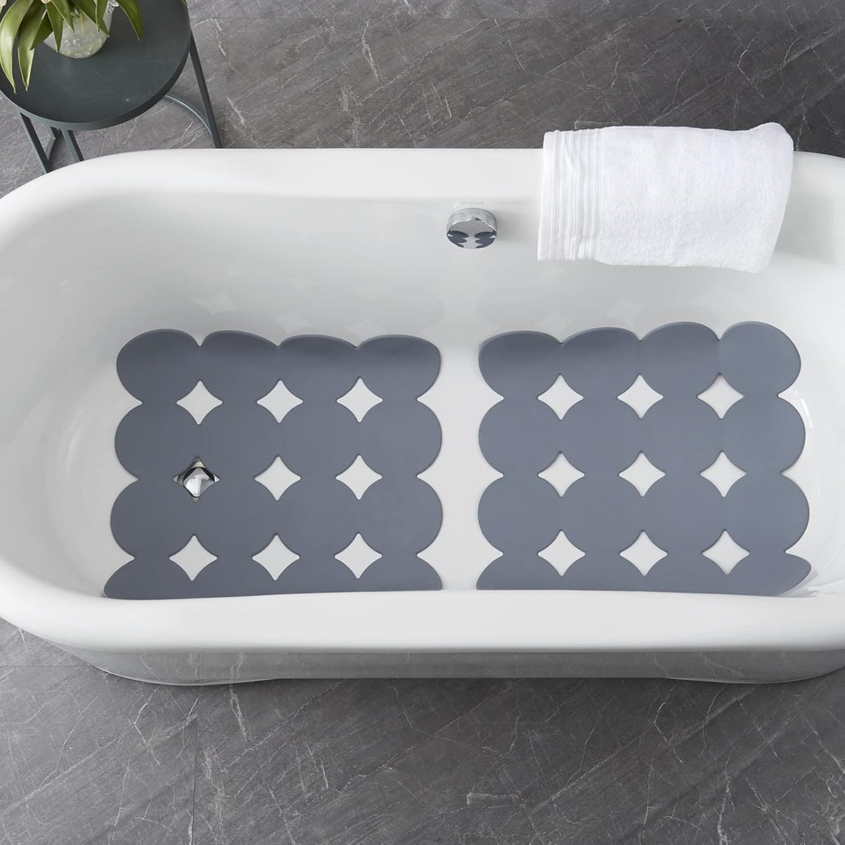 Square Shower Mat Nonslip - 2PCS Rubber Bathtub Mat with Suction Cups for Inside Shower Bathroom Floor (Grey, 21X21)