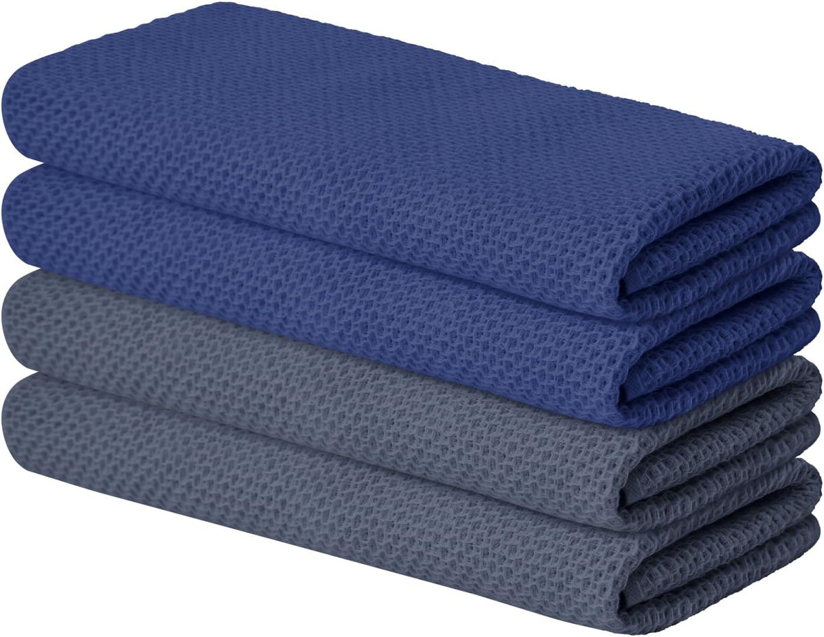 Artoid Mode 100% Cotton Navy Blue Dark Grey Waffle Weave Kitchen Dish Cloths, 13x28 Inch Ultra Soft Absorbent Quick Drying Kitchen Dish Towels Set of 4, Multicolor