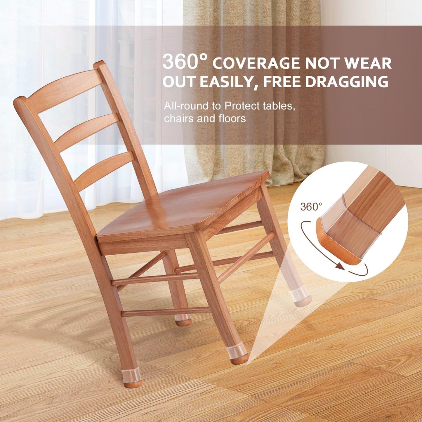 Chair Leg Floor Protectors Square Chair Leg Protectors for Hardwood Floors Silicone Caps Felt Strengthen Bottom Protection Anti-Scratch Reduce Noise 16 Pack Clear Square M Fit:13/16" to 1" (20-26mm)