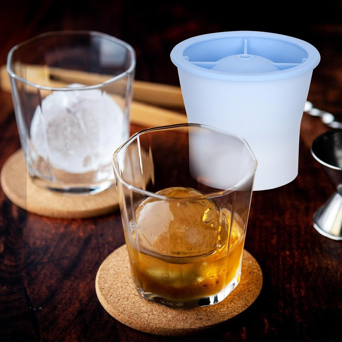 (2025 Upgrade) Ice Molds 4 PCS, Silicone Sphere Ice Mold Maker, Stackable Easy Release Circle Ice Cube Mold with Lids, Spherical Ice Makers with Lids for Whiskey, Cocktails, Bourbon, and Drinks