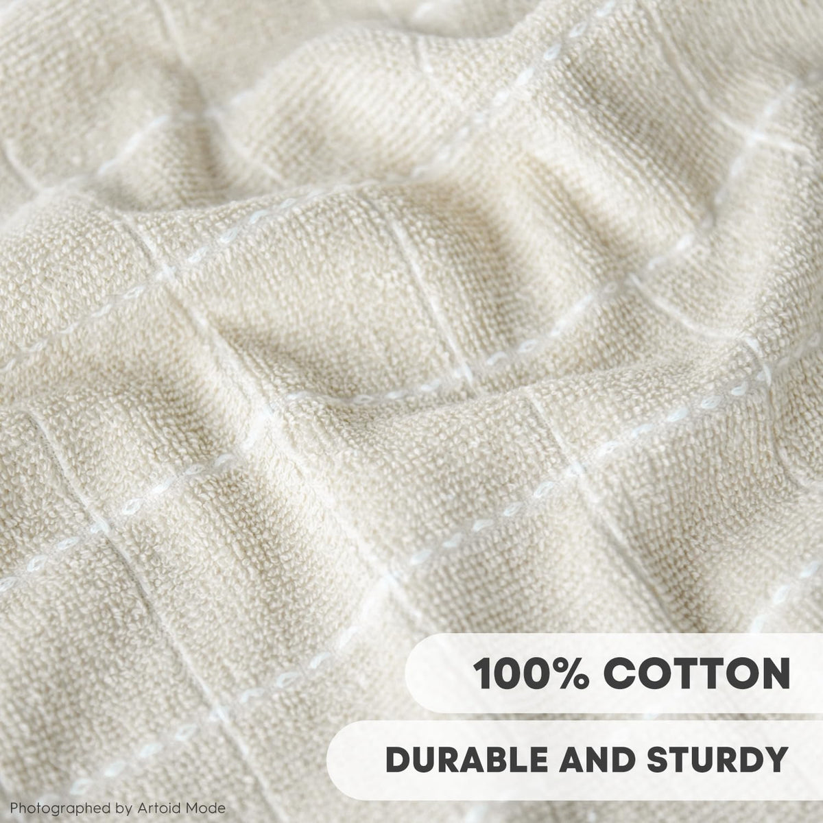 Artoid Mode Checkered Designed Cotton Beige Grey Black Terry Kitchen Dish Cloths, 12x12 Inch Soft Absorbent Quick Drying Kitchen Rags Set of 6