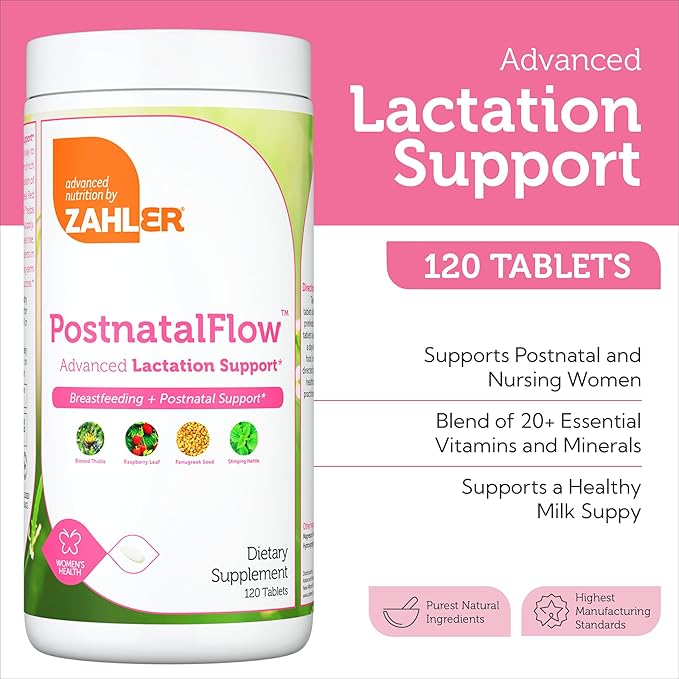 Zahler Postnatal Vitamins for Women - Breastfeeding Supplements for Moms - Lactation Supplement Support with Milk Thistle, Fenugreek, Raspberry Leaf - Non-GMO Kosher Postpartum Vitamins (120 Tablets)