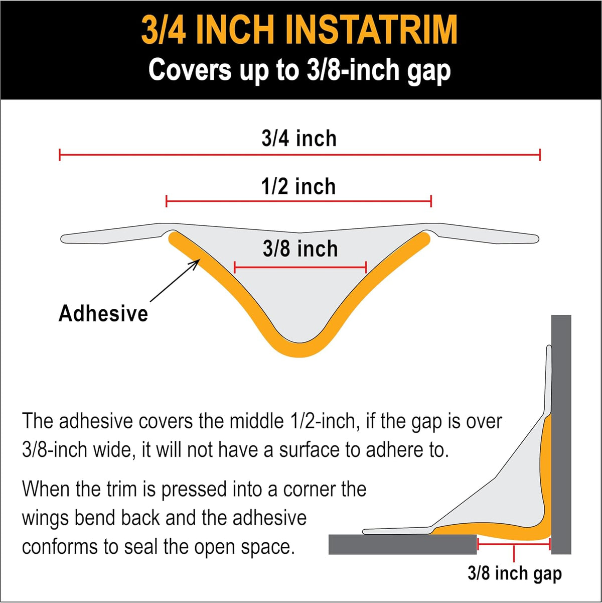 InstaTrim New & Improved Caulk Trim -10ft Ivory 3/4" Wide Caulk Tape - Adhesive Trim with Many Uses Including Caulking for Bathroom, Sinks, and Windows - Made in USA