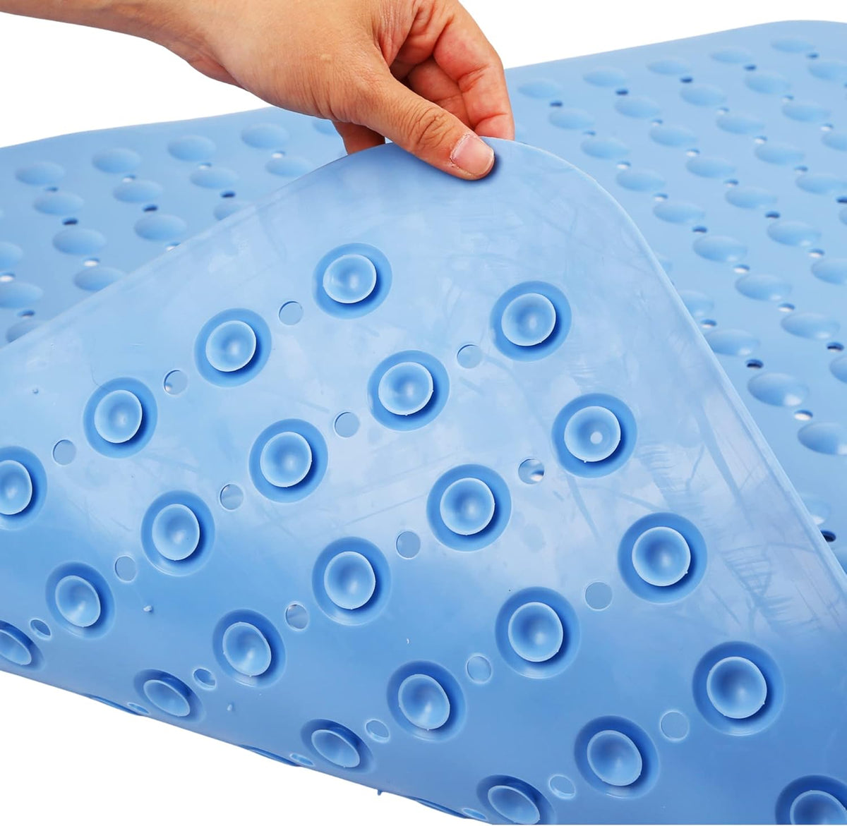ENKOSI Extra Large Square Non Slip Shower Mat - 31 x 31-inch XL Bathroom Shower Mat - Square Shower Matts for Shower Stall Floors | Secure Suction Cups and Drain Holes (31x31 Light Blue)