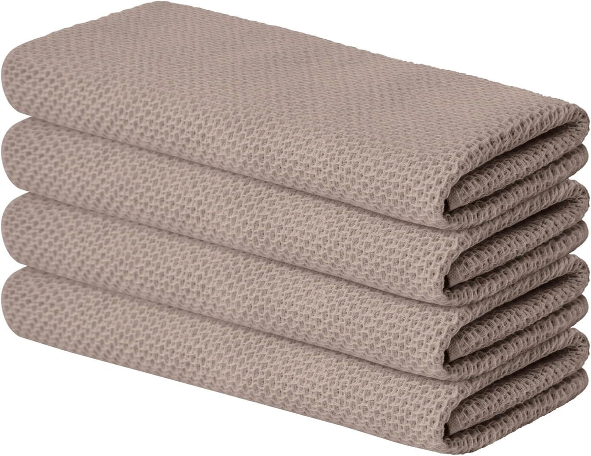 Artoid Mode 100% Cotton Brown Waffle Weave Kitchen Dish Cloths, 13x28 Inch Ultra Soft Absorbent Quick Drying Kitchen Dish Towels Set of 4