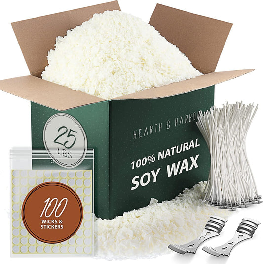 Hearth & Harbor Organic Soy Candle Wax for Candle Making, 25 lbs Natural Candles Making Supplies, Beeswax-Free, Paraffin-Free, Pure Soy Wax Flakes Perfect for Candles, Tealights and Melts